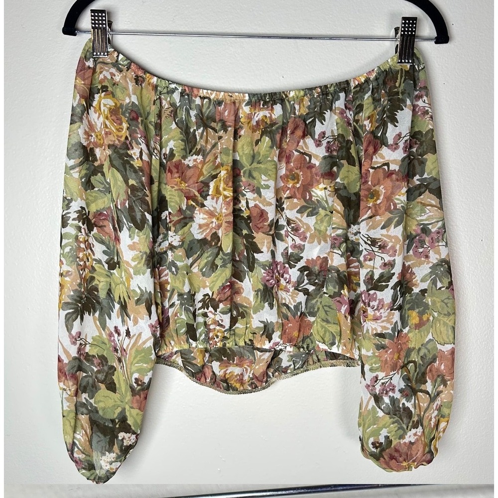 Show Me Your Mumu Floral Off The Shoulder Crop Blouse Green Rust Small